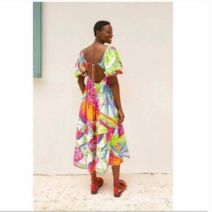 NWT Farm Rio Rainbow Leafs Open Back Midi Dress